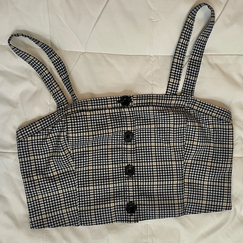 Abercrombie and Fitch Black and White Plaid Crop Tank Top Cami w/ Buttons Medium